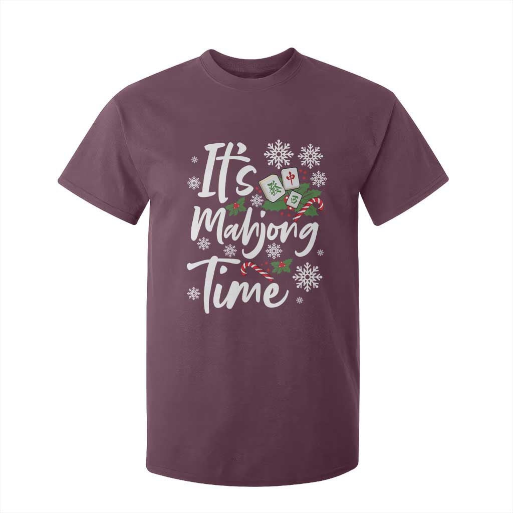 Funny Christmas Mahjong T Shirt For Kid It Is Mahjong Time Gambling Xmas Chinese Game TS11 Maroon Print Your Wear