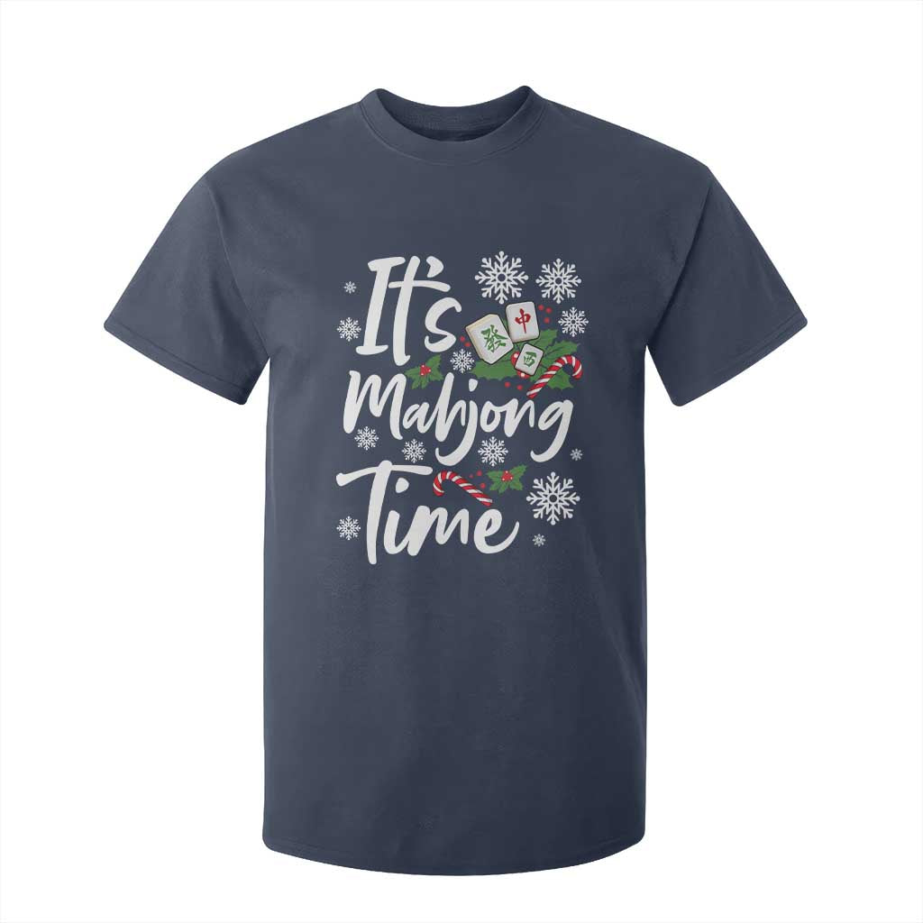 Funny Christmas Mahjong T Shirt For Kid It Is Mahjong Time Gambling Xmas Chinese Game TS11 Navy Print Your Wear