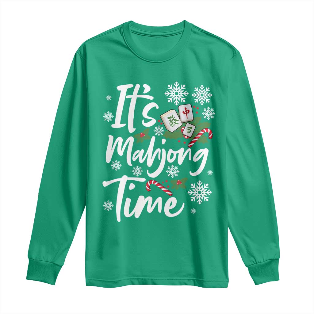 Funny Christmas Mahjong Long Sleeve Shirt It Is Mahjong Time Gambling Xmas Chinese Game TS11 Irish Green Print Your Wear