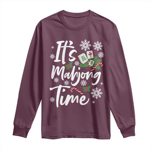 Funny Christmas Mahjong Long Sleeve Shirt It Is Mahjong Time Gambling Xmas Chinese Game TS11 Maroon Print Your Wear