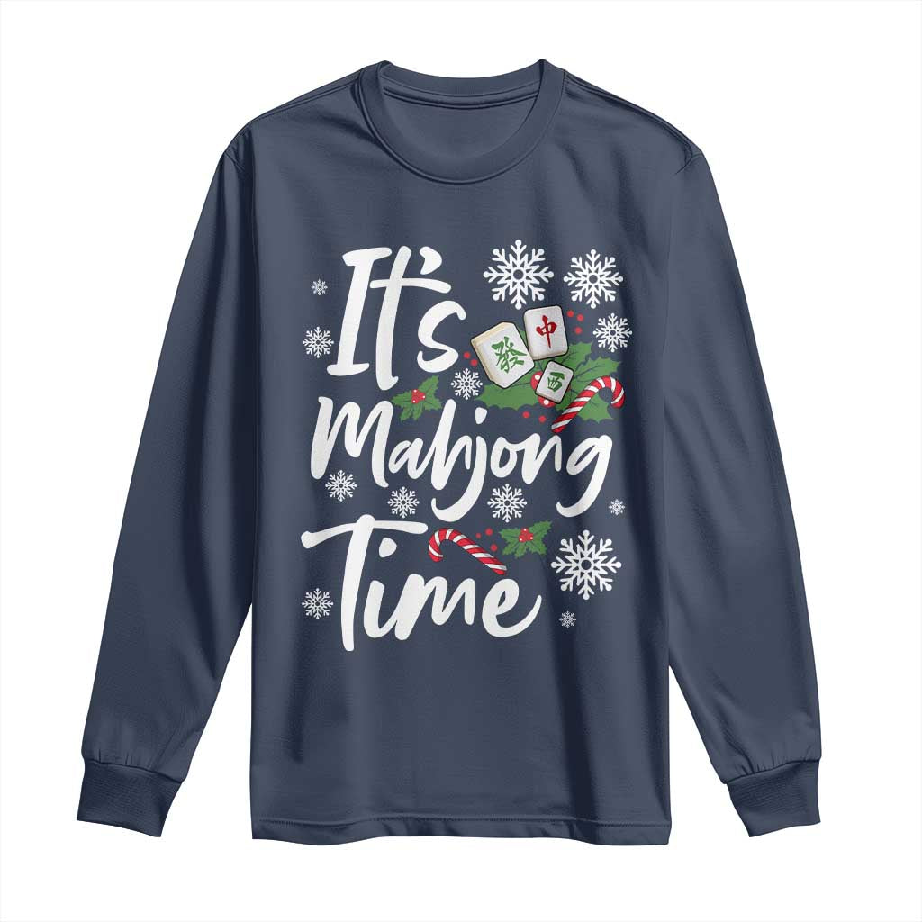Funny Christmas Mahjong Long Sleeve Shirt It Is Mahjong Time Gambling Xmas Chinese Game TS11 Navy Print Your Wear