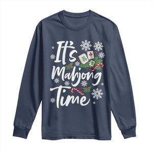 Funny Christmas Mahjong Long Sleeve Shirt It Is Mahjong Time Gambling Xmas Chinese Game TS11 Navy Print Your Wear