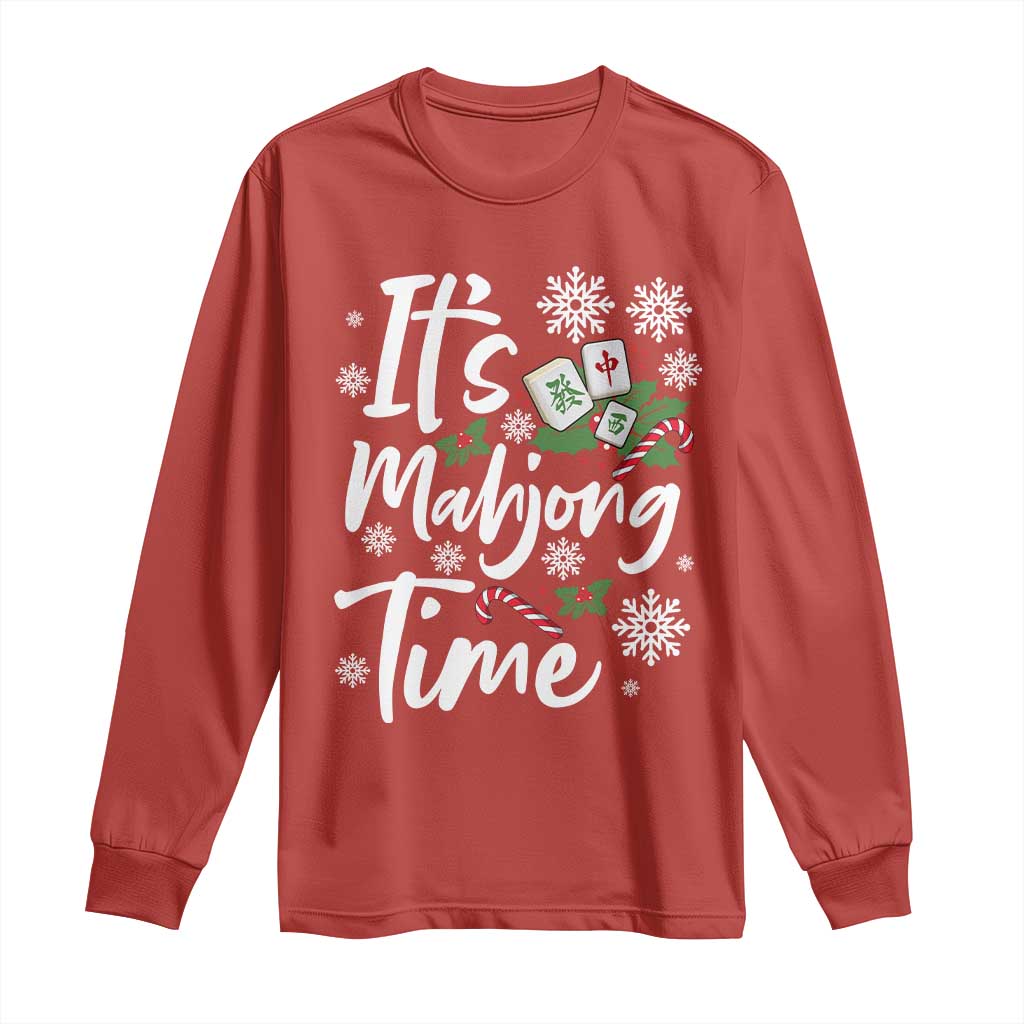 Funny Christmas Mahjong Long Sleeve Shirt It Is Mahjong Time Gambling Xmas Chinese Game TS11 Red Print Your Wear