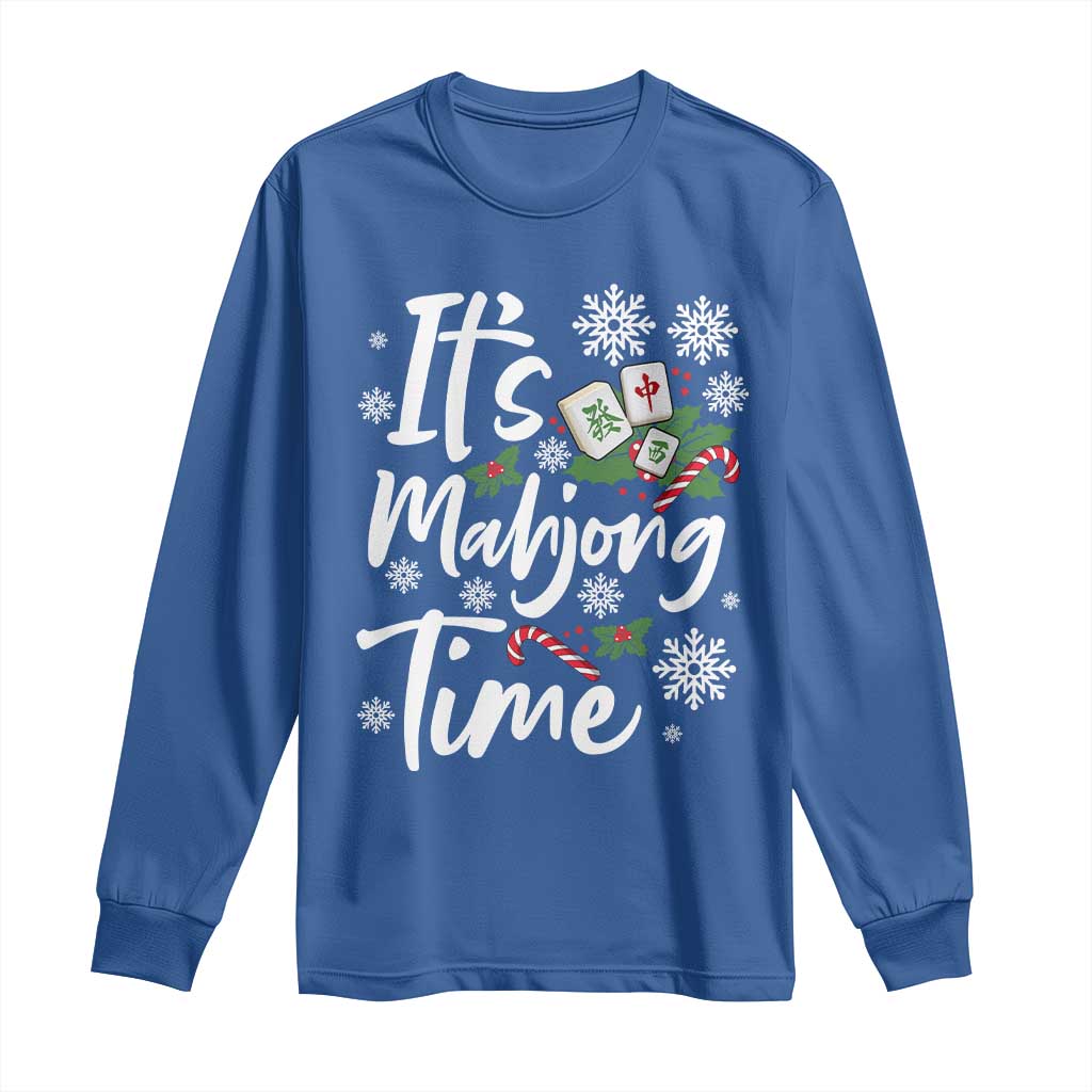 Funny Christmas Mahjong Long Sleeve Shirt It Is Mahjong Time Gambling Xmas Chinese Game TS11 Royal Blue Print Your Wear