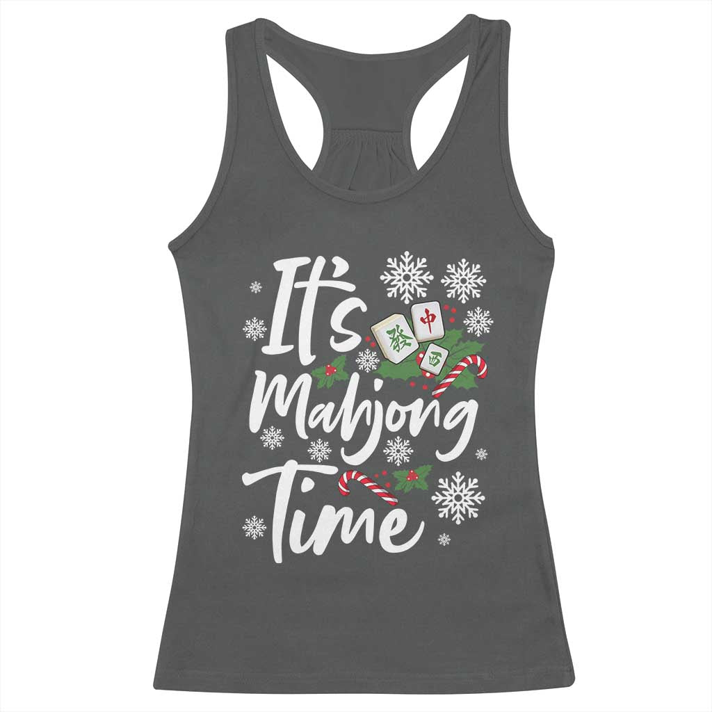 Funny Christmas Mahjong Racerback Tank Top It Is Mahjong Time Gambling Xmas Chinese Game TS11 Dark Heather Print Your Wear