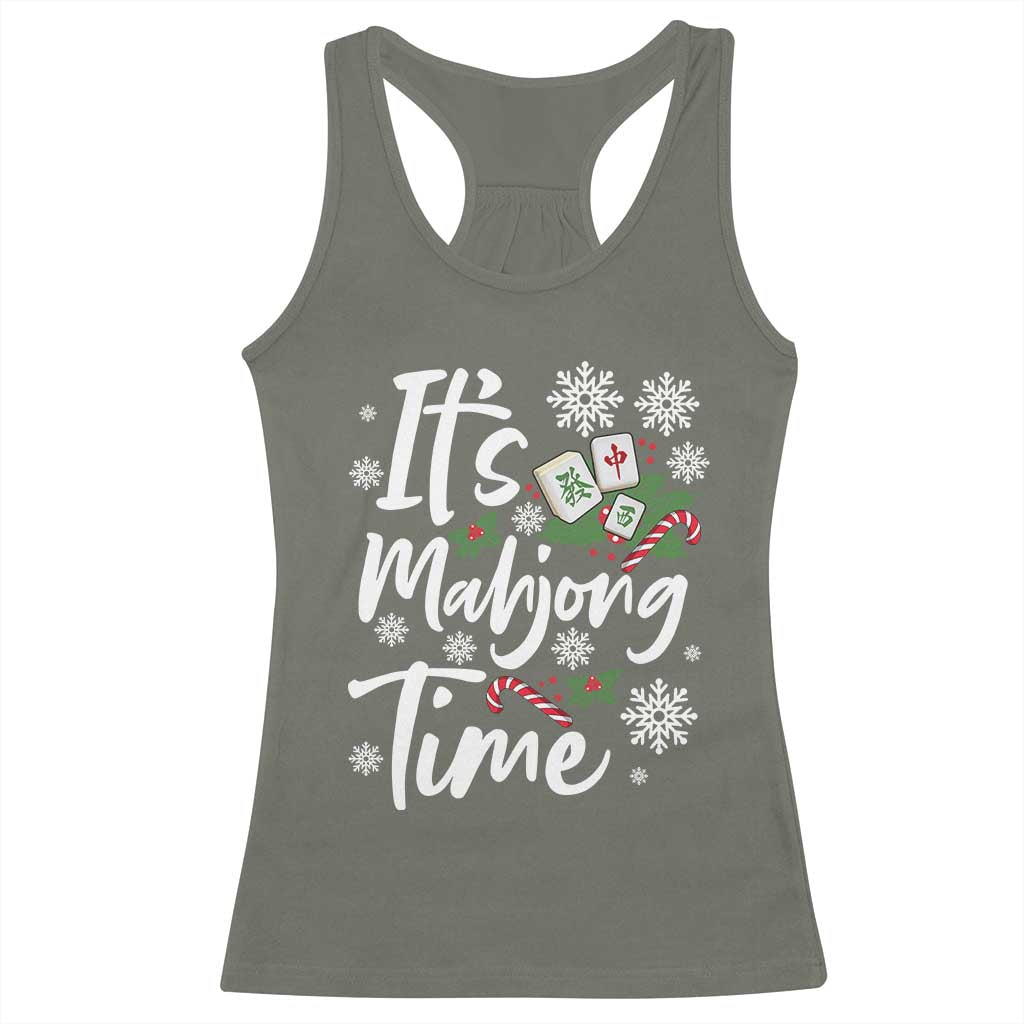 Funny Christmas Mahjong Racerback Tank Top It Is Mahjong Time Gambling Xmas Chinese Game TS11 Military Green Print Your Wear
