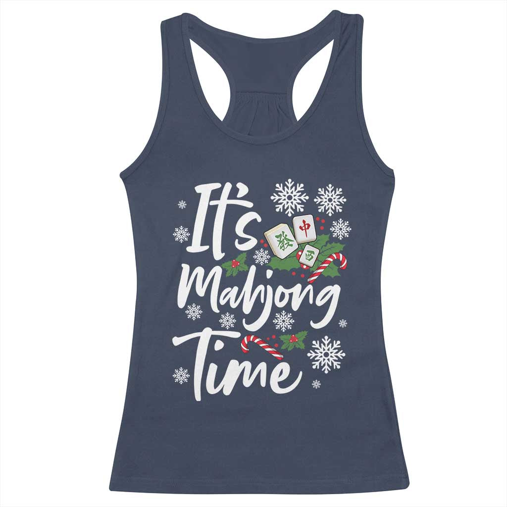 Funny Christmas Mahjong Racerback Tank Top It Is Mahjong Time Gambling Xmas Chinese Game TS11 Navy Print Your Wear
