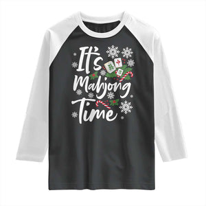 Funny Christmas Mahjong Raglan Shirt It Is Mahjong Time Gambling Xmas Chinese Game TS11 Black White Print Your Wear