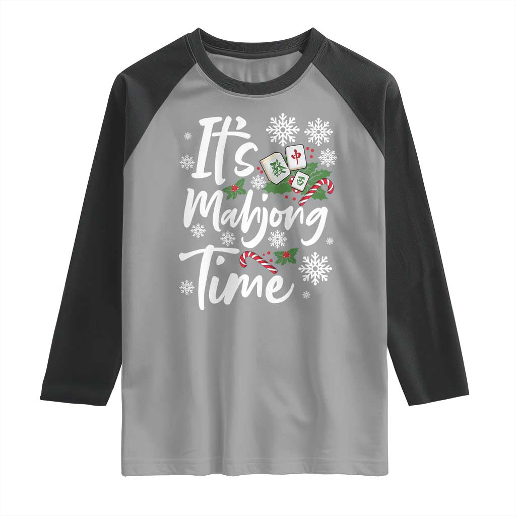 Funny Christmas Mahjong Raglan Shirt It Is Mahjong Time Gambling Xmas Chinese Game TS11 Sport Gray Black Print Your Wear