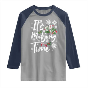 Funny Christmas Mahjong Raglan Shirt It Is Mahjong Time Gambling Xmas Chinese Game TS11 Sport Gray Navy Print Your Wear