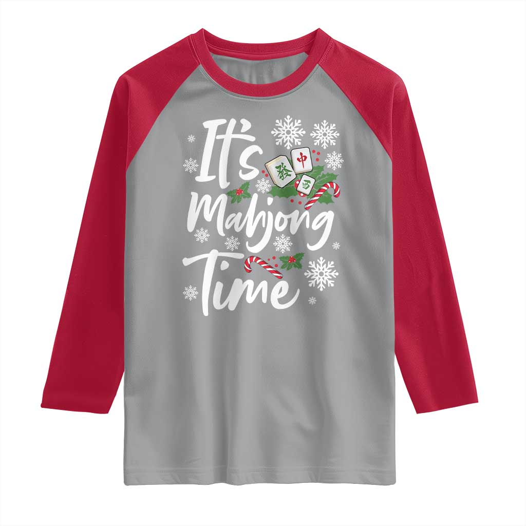 Funny Christmas Mahjong Raglan Shirt It Is Mahjong Time Gambling Xmas Chinese Game TS11 Sport Gray Red Print Your Wear