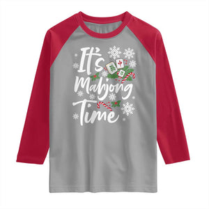 Funny Christmas Mahjong Raglan Shirt It Is Mahjong Time Gambling Xmas Chinese Game TS11 Sport Gray Red Print Your Wear
