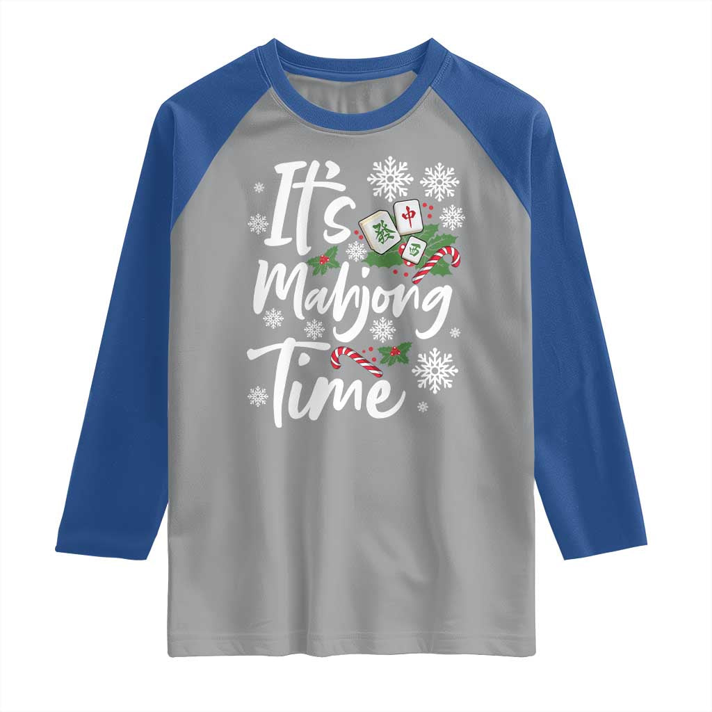 Funny Christmas Mahjong Raglan Shirt It Is Mahjong Time Gambling Xmas Chinese Game TS11 Sport Gray Royal Print Your Wear