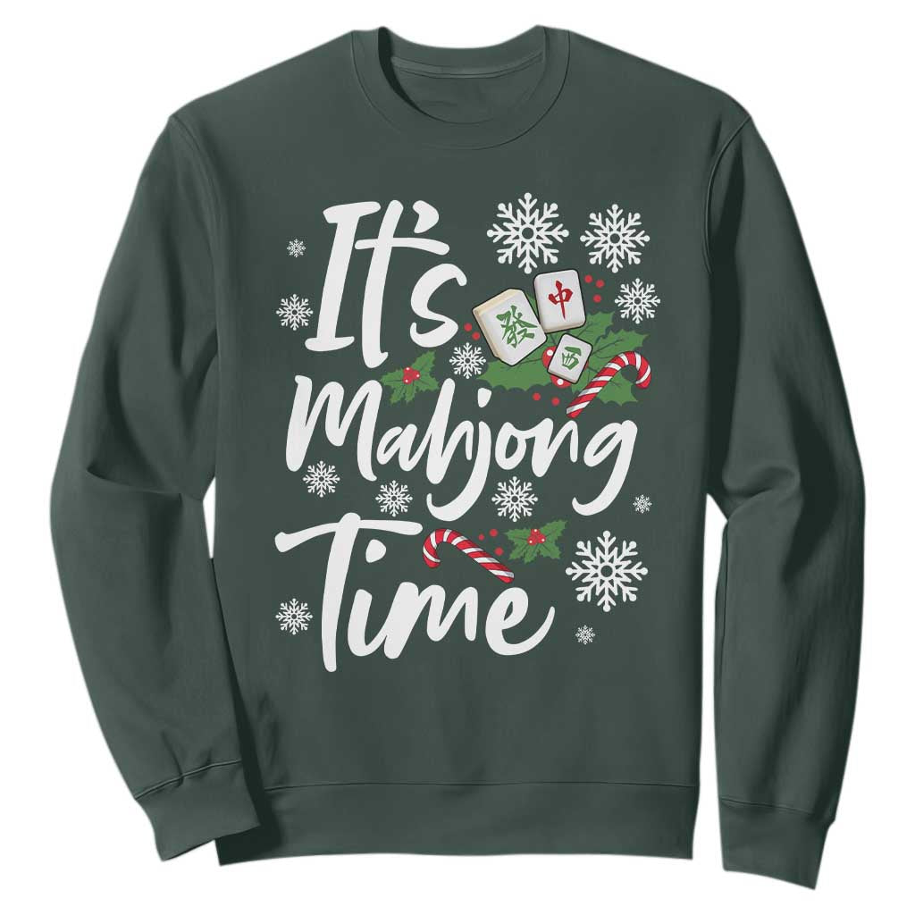Funny Christmas Mahjong Sweatshirt It Is Mahjong Time Gambling Xmas Chinese Game TS11 Dark Forest Green Print Your Wear