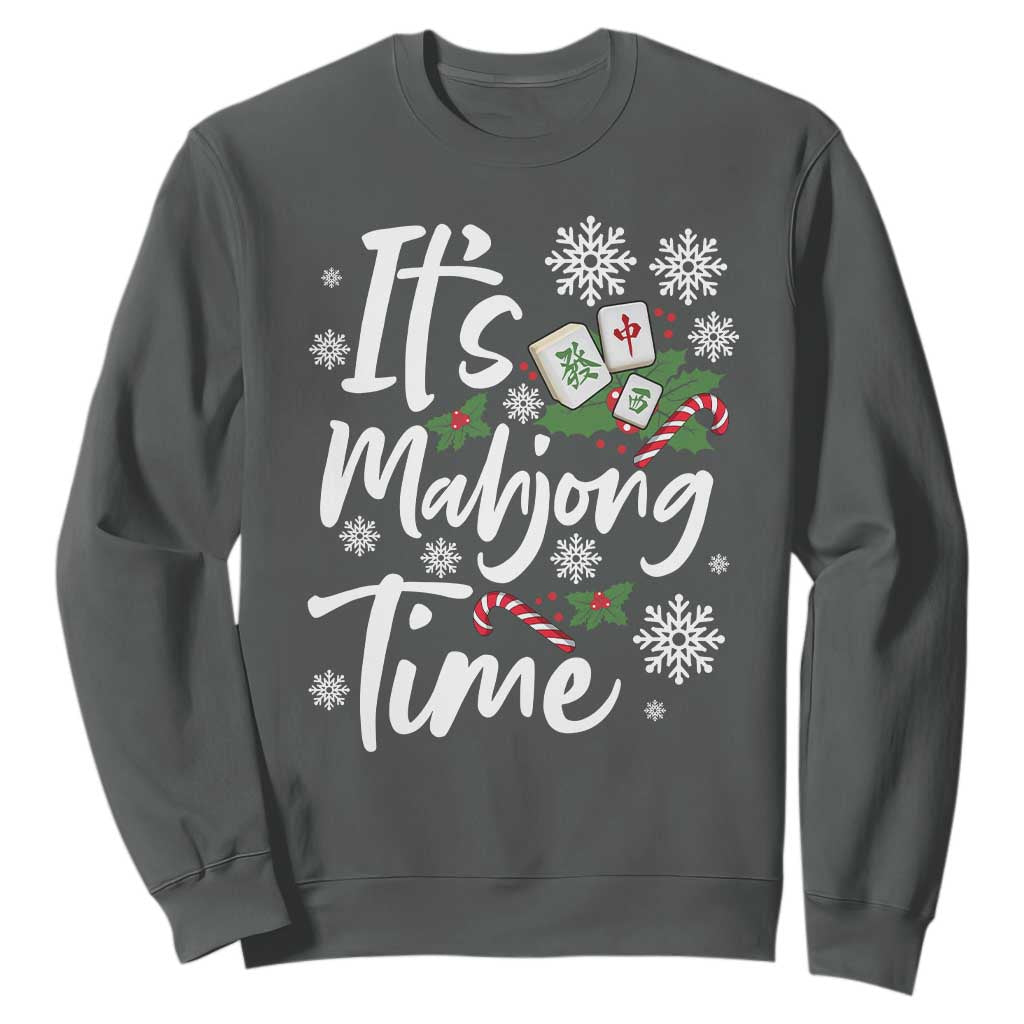 Funny Christmas Mahjong Sweatshirt It Is Mahjong Time Gambling Xmas Chinese Game TS11 Dark Heather Print Your Wear