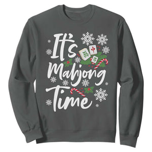 Funny Christmas Mahjong Sweatshirt It Is Mahjong Time Gambling Xmas Chinese Game TS11 Dark Heather Print Your Wear
