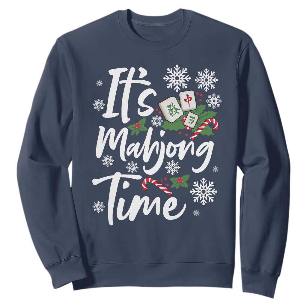 Funny Christmas Mahjong Sweatshirt It Is Mahjong Time Gambling Xmas Chinese Game TS11 Navy Print Your Wear
