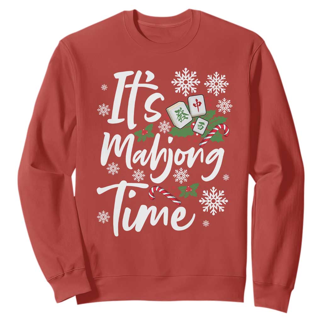 Funny Christmas Mahjong Sweatshirt It Is Mahjong Time Gambling Xmas Chinese Game TS11 Red Print Your Wear