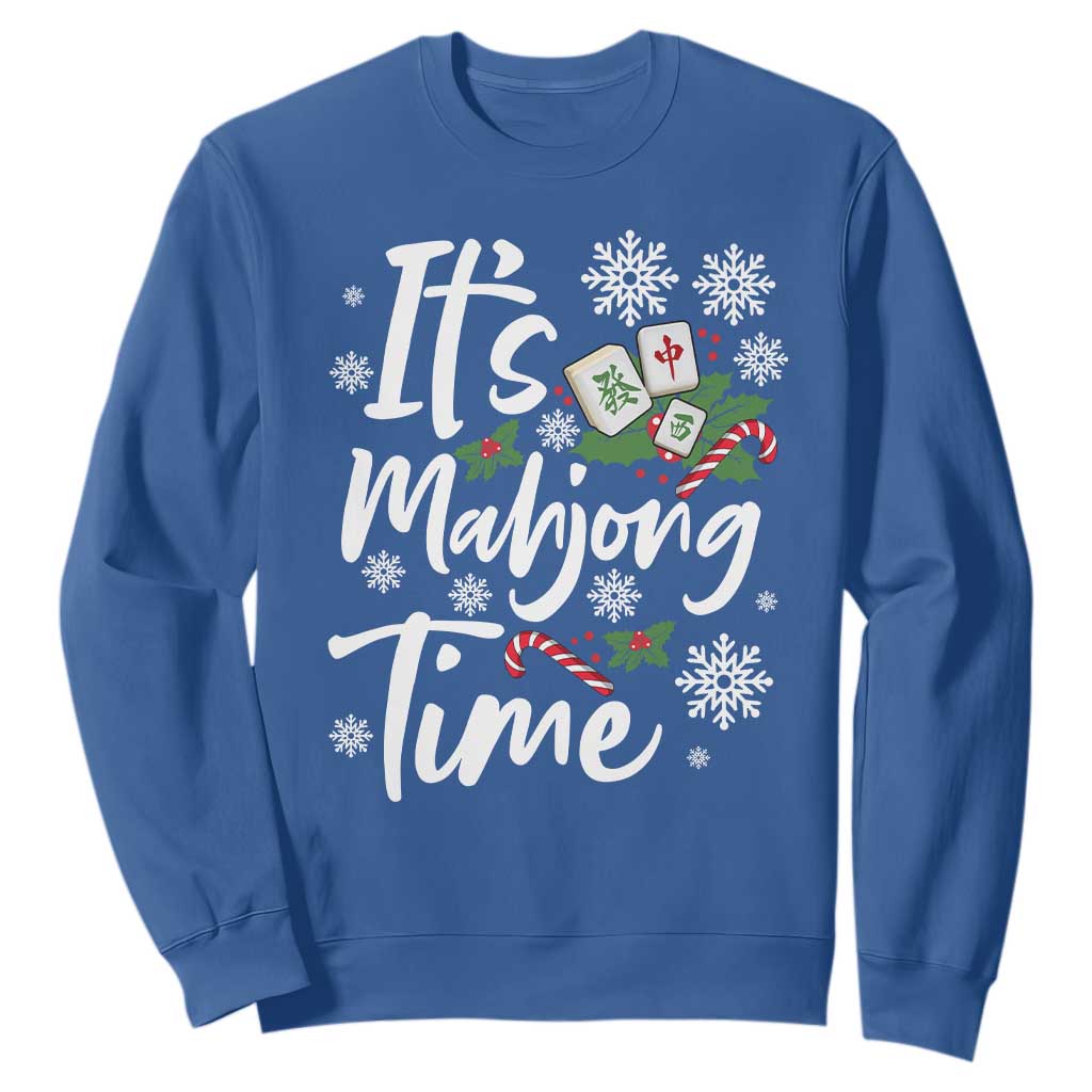 Funny Christmas Mahjong Sweatshirt It Is Mahjong Time Gambling Xmas Chinese Game TS11 Royal Blue Print Your Wear