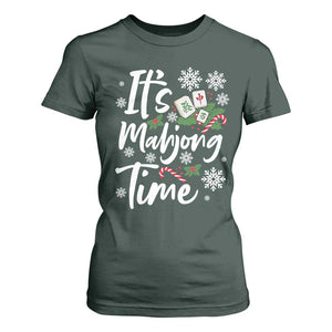Funny Christmas Mahjong T Shirt For Women It Is Mahjong Time Gambling Xmas Chinese Game TS11 Dark Forest Green Print Your Wear