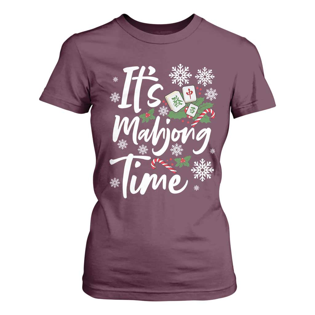 Funny Christmas Mahjong T Shirt For Women It Is Mahjong Time Gambling Xmas Chinese Game TS11 Maroon Print Your Wear