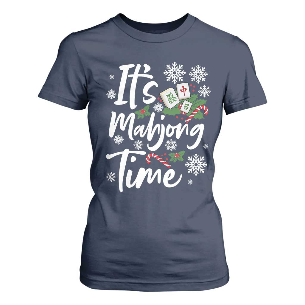 Funny Christmas Mahjong T Shirt For Women It Is Mahjong Time Gambling Xmas Chinese Game TS11 Navy Print Your Wear