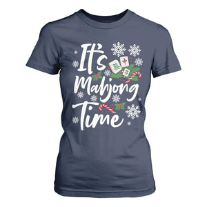 Funny Christmas Mahjong T Shirt For Women It Is Mahjong Time Gambling Xmas Chinese Game TS11 Navy Print Your Wear