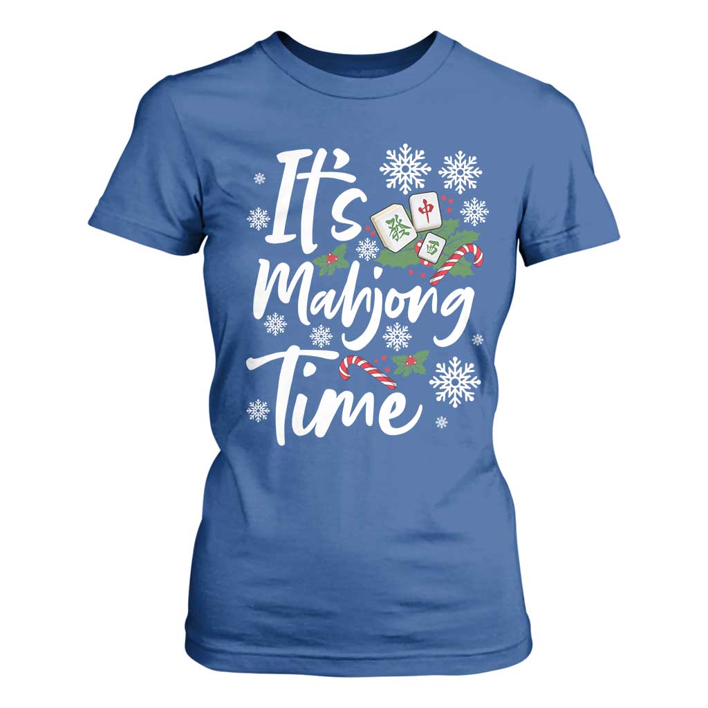 Funny Christmas Mahjong T Shirt For Women It Is Mahjong Time Gambling Xmas Chinese Game TS11 Royal Blue Print Your Wear