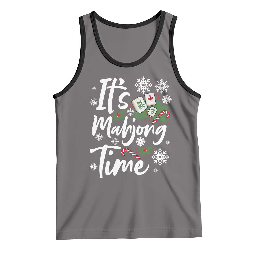 Funny Christmas Mahjong Tank Top It Is Mahjong Time Gambling Xmas Chinese Game TS11 Deep Heather Black Print Your Wear