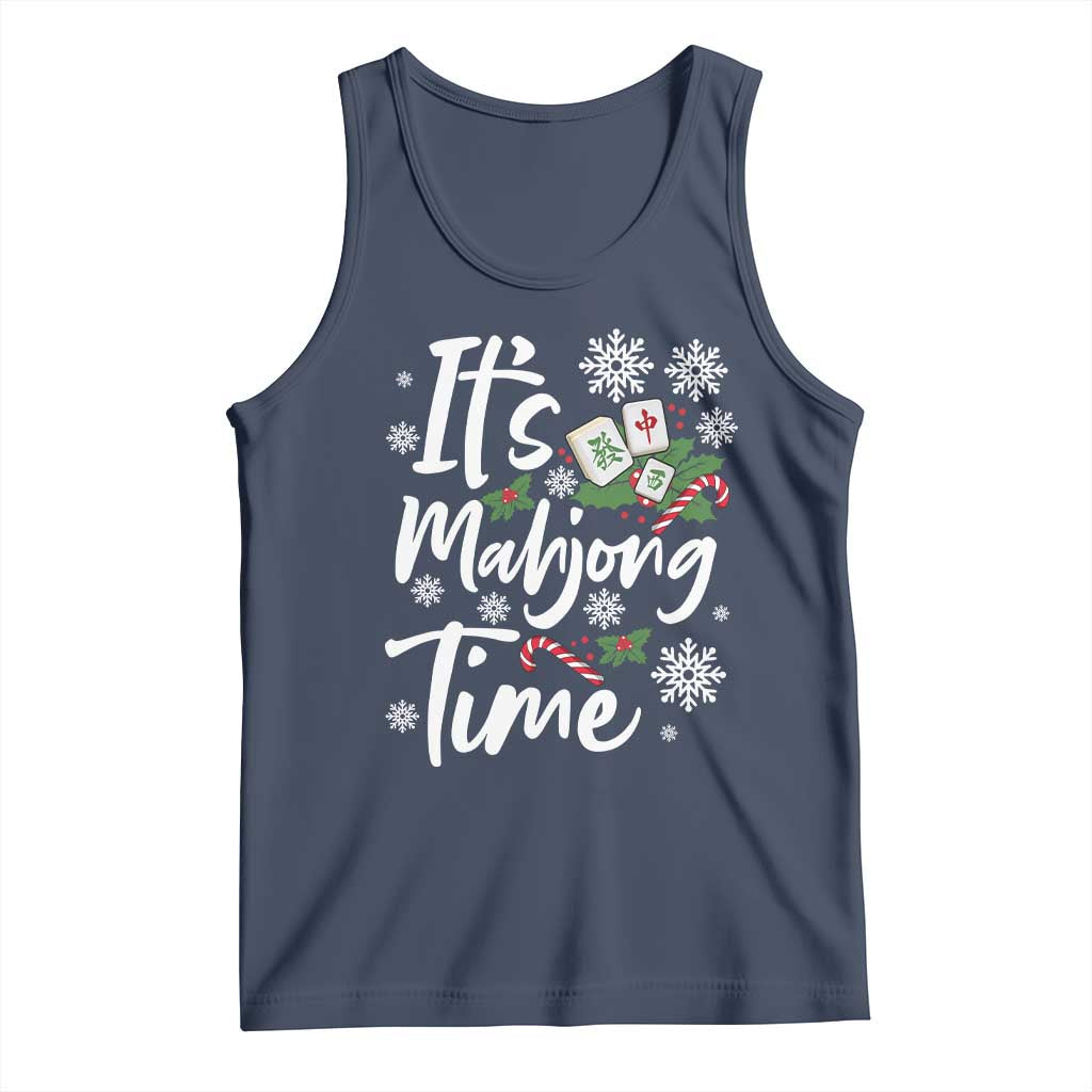 Funny Christmas Mahjong Tank Top It Is Mahjong Time Gambling Xmas Chinese Game TS11 Navy Print Your Wear
