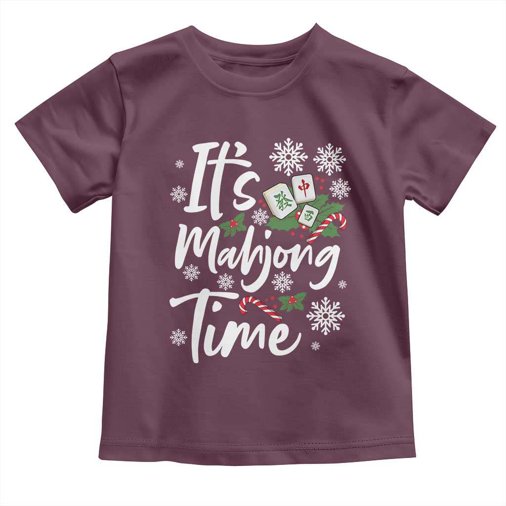 Funny Christmas Mahjong Toddler T Shirt It Is Mahjong Time Gambling Xmas Chinese Game TS11 Maroon Print Your Wear