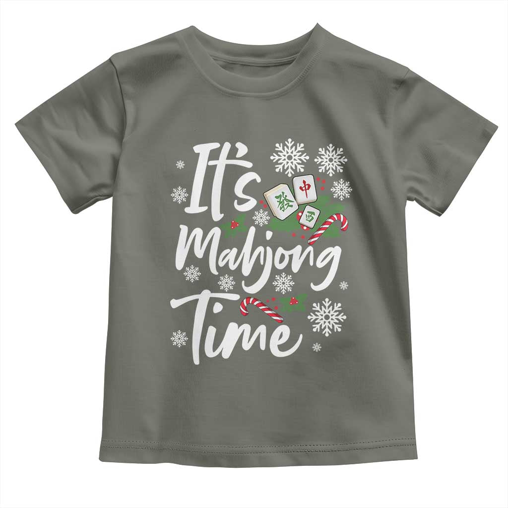 Funny Christmas Mahjong Toddler T Shirt It Is Mahjong Time Gambling Xmas Chinese Game TS11 Military Green Print Your Wear