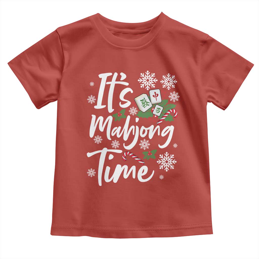 Funny Christmas Mahjong Toddler T Shirt It Is Mahjong Time Gambling Xmas Chinese Game TS11 Red Print Your Wear