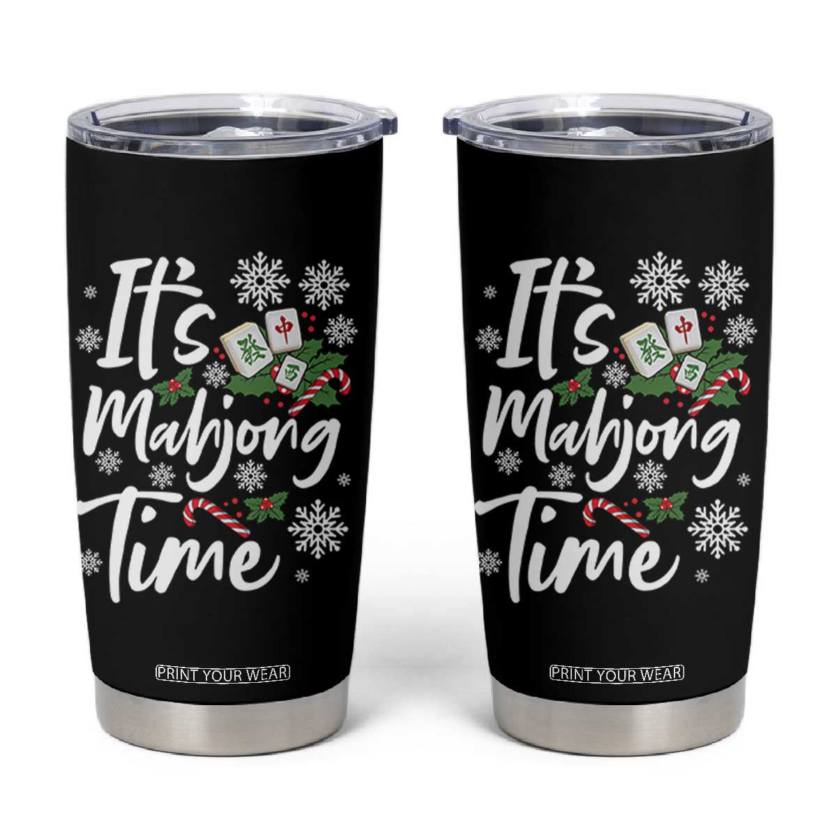 Funny Christmas Mahjong Tumbler Cup It Is Mahjong Time Gambling Xmas Chinese Game TS11 Black Print Your Wear