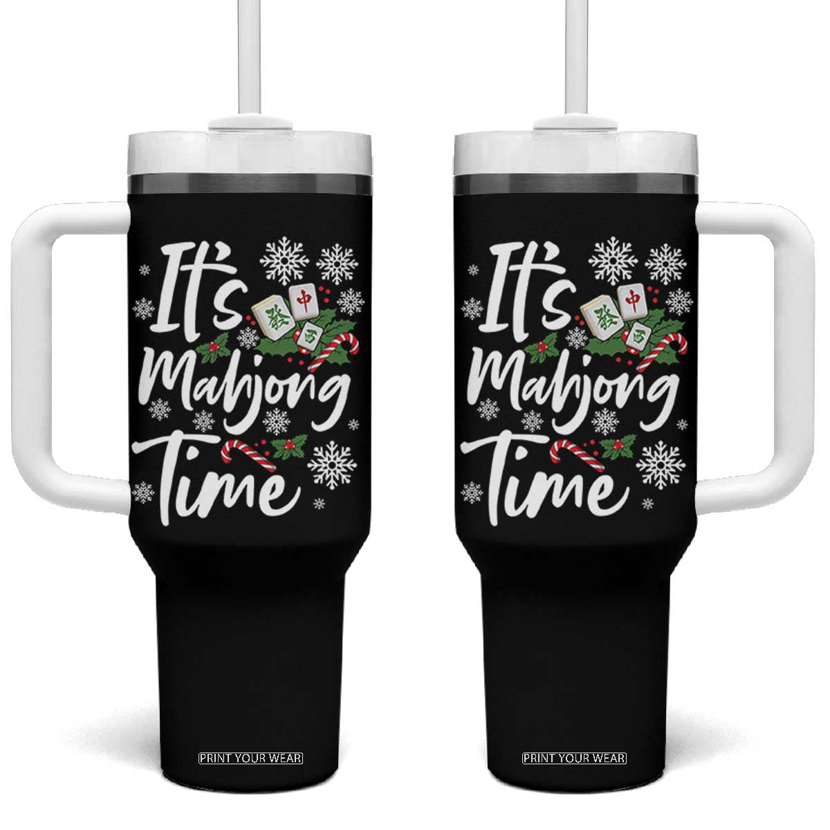 Funny Christmas Mahjong Tumbler With Handle It Is Mahjong Time Gambling Xmas Chinese Game TS11 One Size: 40 oz Black Print Your Wear