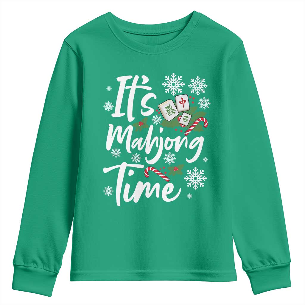 Funny Christmas Mahjong Youth Sweatshirt It Is Mahjong Time Gambling Xmas Chinese Game TS11 Irish Green Print Your Wear