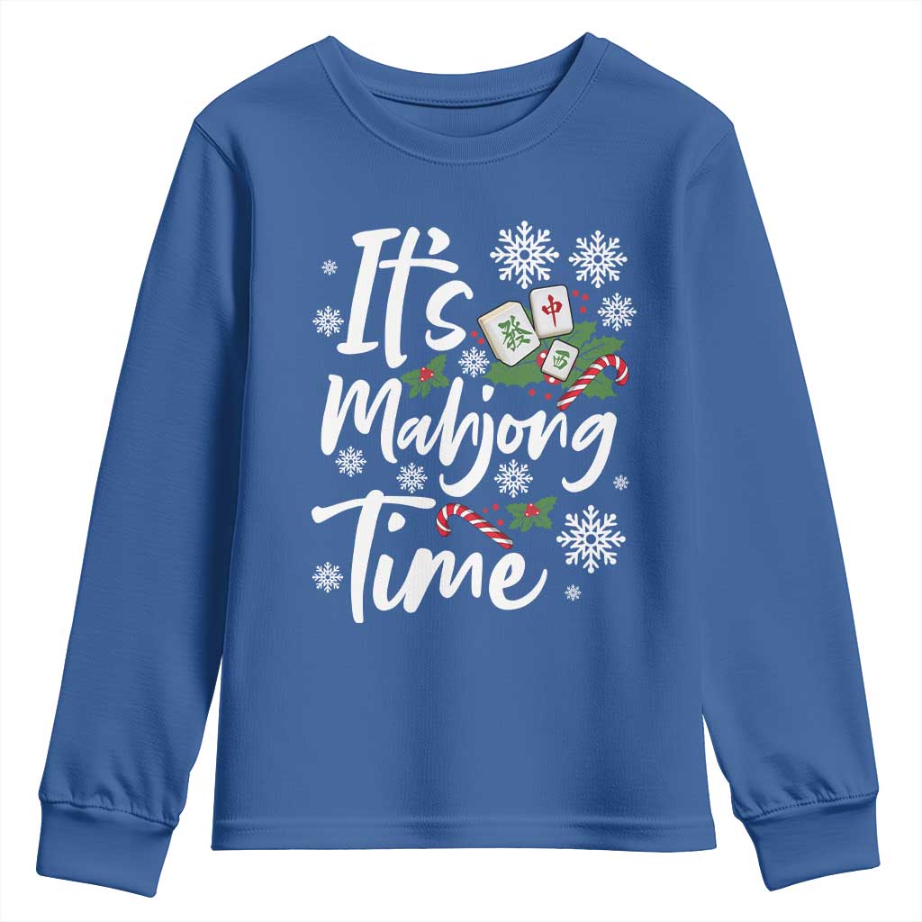Funny Christmas Mahjong Youth Sweatshirt It Is Mahjong Time Gambling Xmas Chinese Game TS11 Royal Blue Print Your Wear