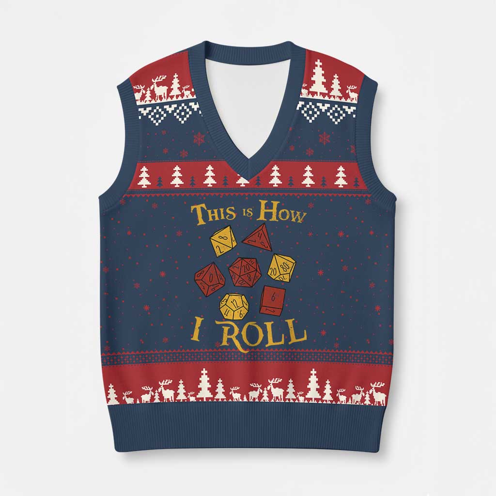 Funny RPG Tabletop Dice V-Neck Knit Sweater Vest This Is How I Roll Vintage D20 TS11 Navy Red Print Your Wear
