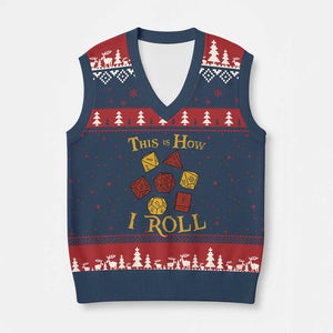 Funny RPG Tabletop Dice V-Neck Knit Sweater Vest This Is How I Roll Vintage D20 TS11 Navy Red Print Your Wear