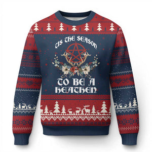 Tis The Season To Be The Heathen Ugly Christmas Sweater Pagan Xmas Yule Holiday Pentagram TS11 Navy Red Print Your Wear