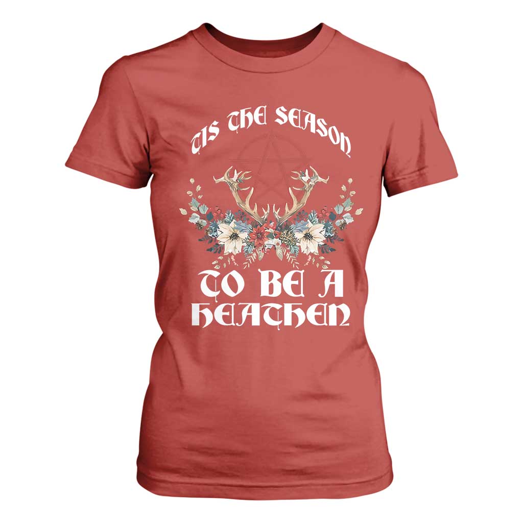 Tis The Season To Be The Heathen T Shirt For Women Pagan Christmas Yule Holiday Pentagram TS11 Red Print Your Wear