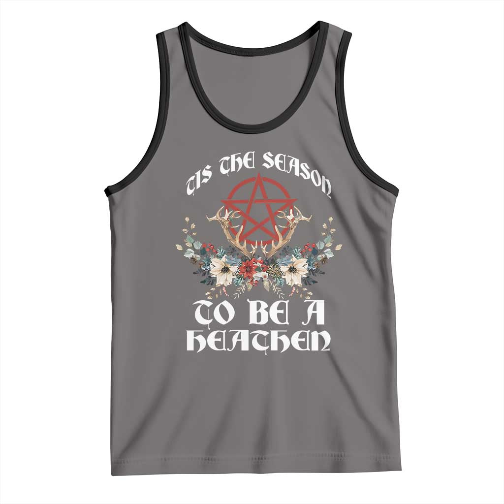 Tis The Season To Be The Heathen Tank Top Pagan Christmas Yule Holiday Pentagram TS11 Deep Heather Black Print Your Wear