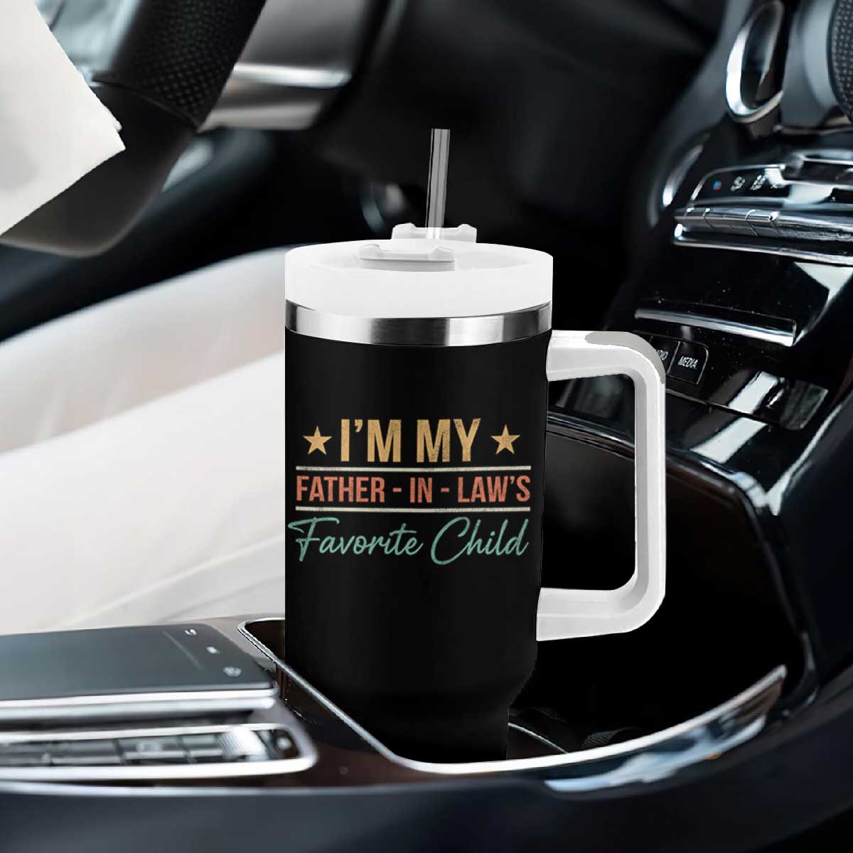 I Am My Father In Laws Favorite Child Tumbler With Handle Funny Parent TS11 Print Your Wear