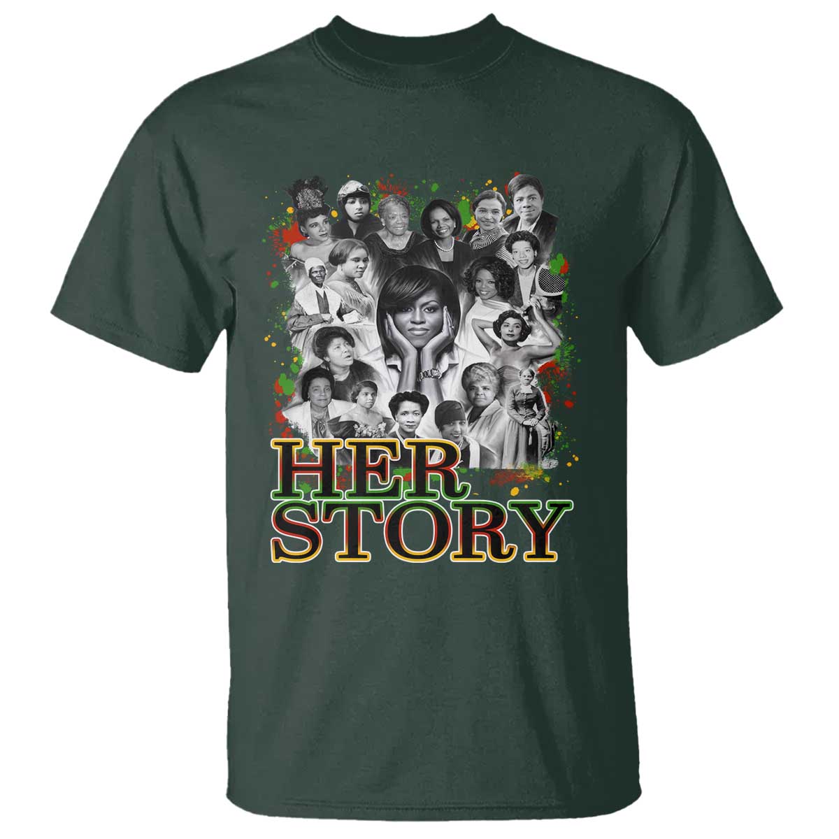 Black Women History T Shirt Her Story Black History Month TS11 Dark Forest Green Print Your Wear