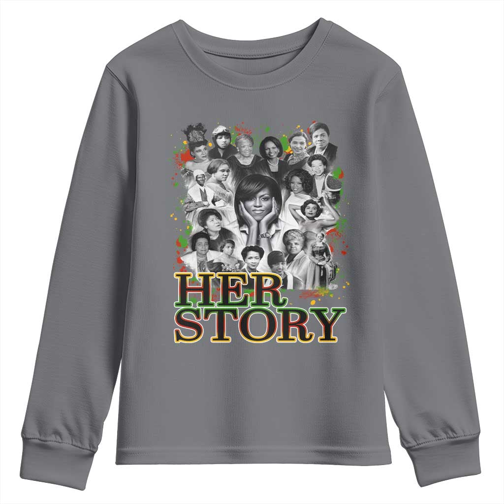 Black Women History Youth Sweatshirt Her Story Black History Month TS11 Charcoal Print Your Wear