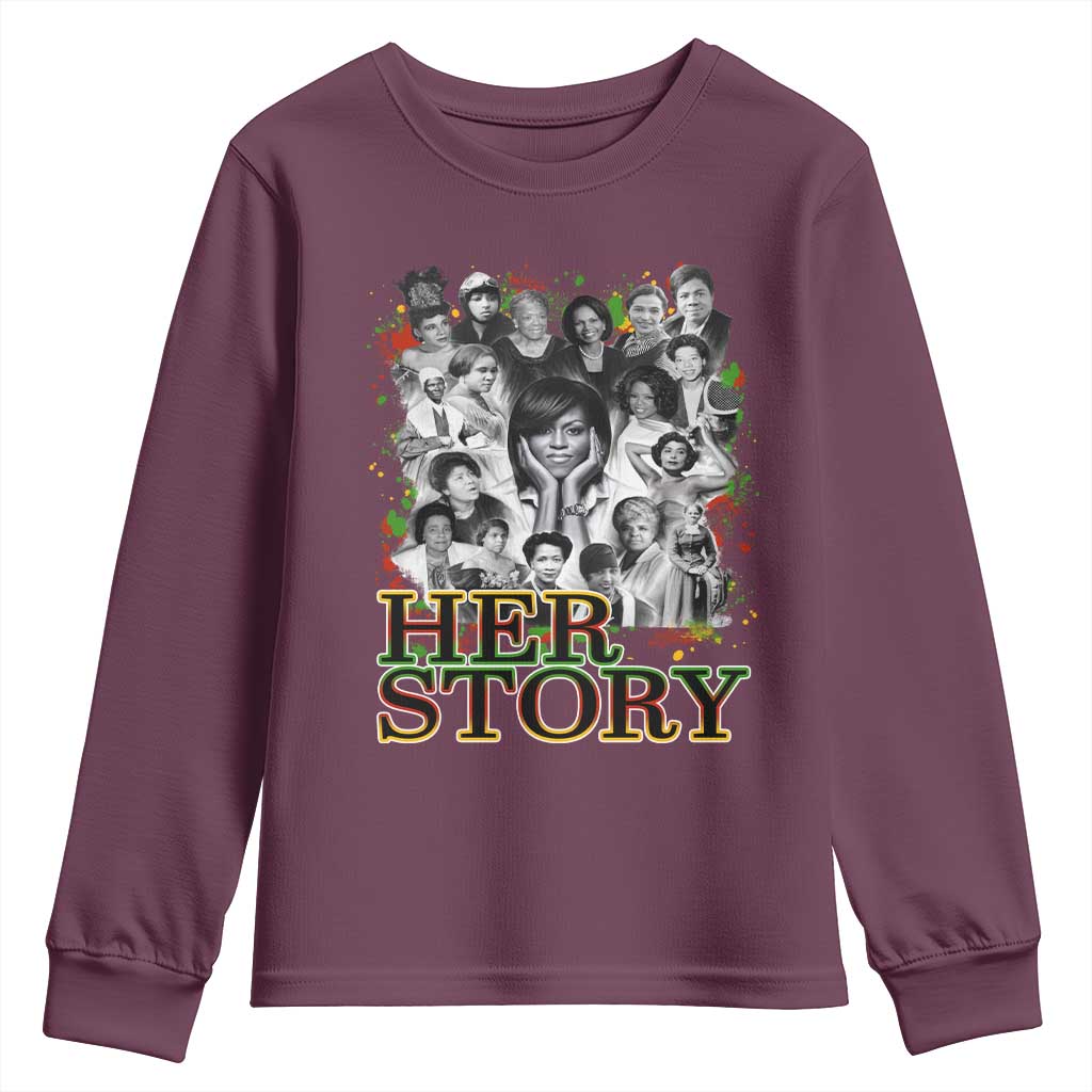Black Women History Youth Sweatshirt Her Story Black History Month TS11 Maroon Print Your Wear