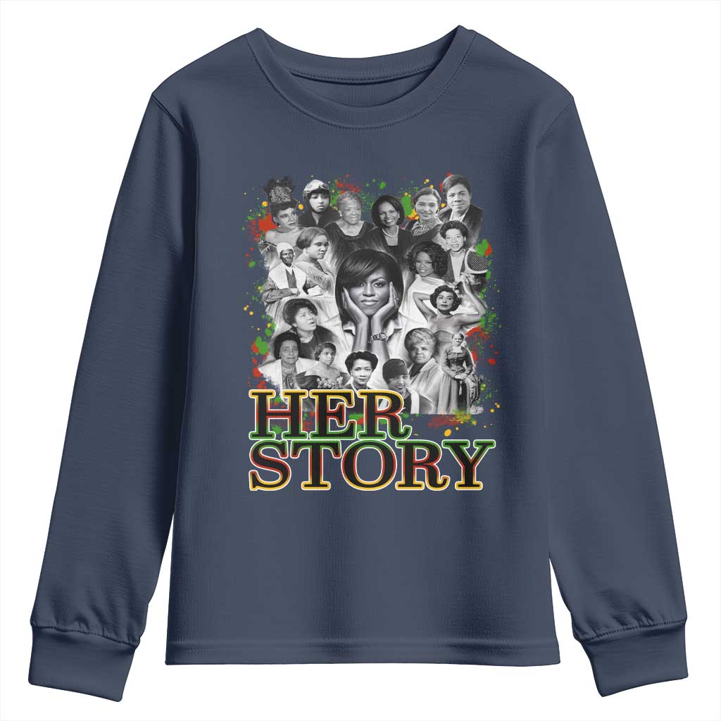 Black Women History Youth Sweatshirt Her Story Black History Month TS11 Navy Print Your Wear
