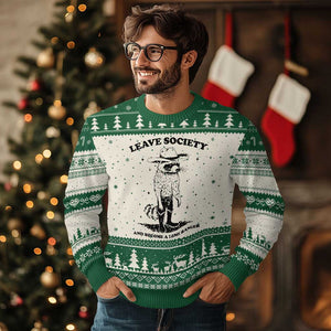 Funny Leave Society And Become A Lone Ranger Ugly Christmas Sweater Cowboy Racoon TS11 Beige Green Print Your Wear