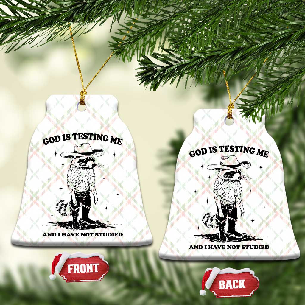 Funny God Is Testing Me And I Have Not Studied Ceramic Ornament Cowboy Racoon TS11 Print Your Wear