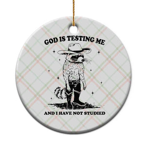 Funny God Is Testing Me And I Have Not Studied Ceramic Ornament Cowboy Racoon TS11 1pc Christmas Plaid Print Your Wear